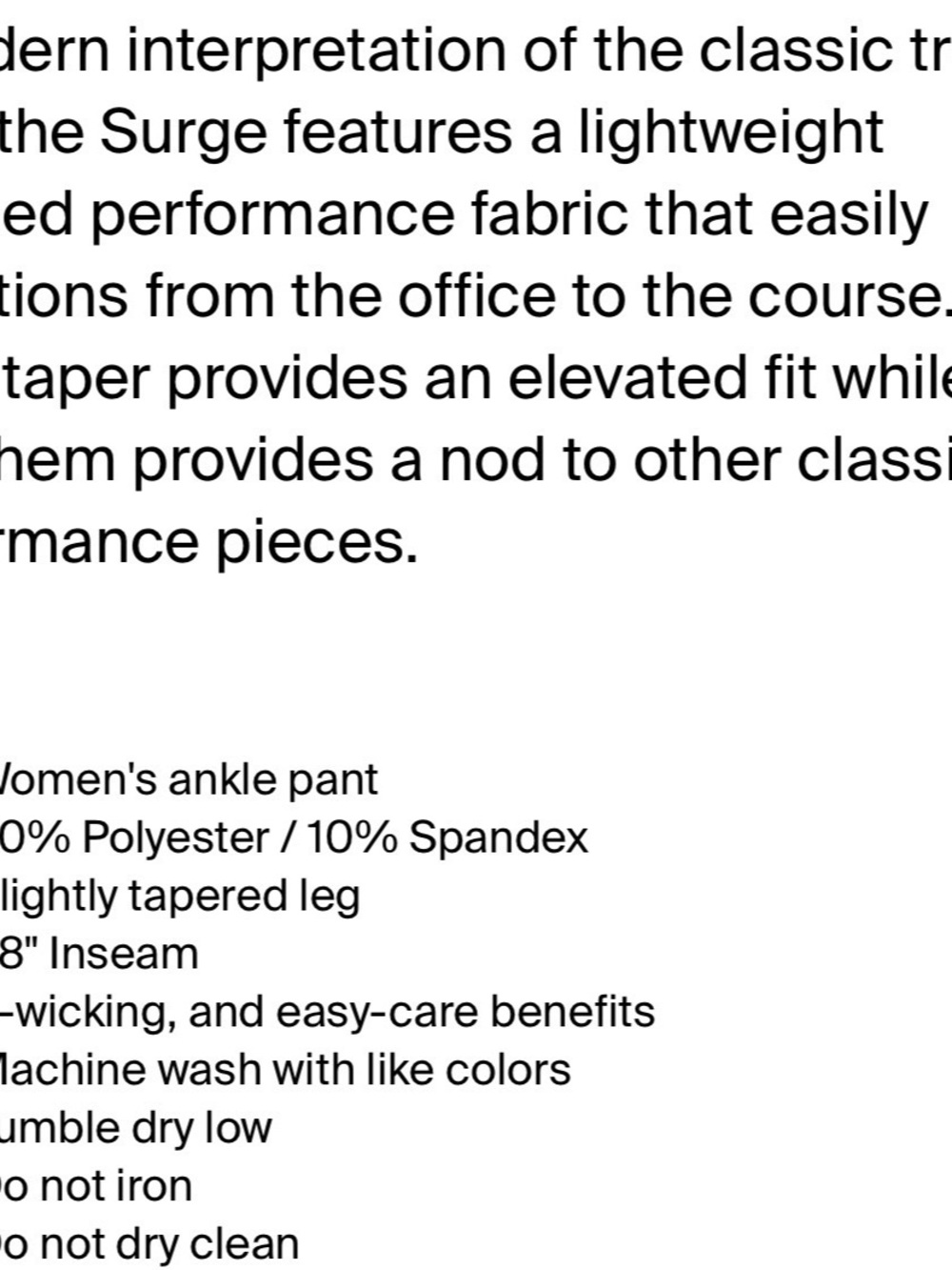 Peter Millar Surge Performance Gingham 28" Ankle Women's Golf Pants Performance - Picture 7 of 7